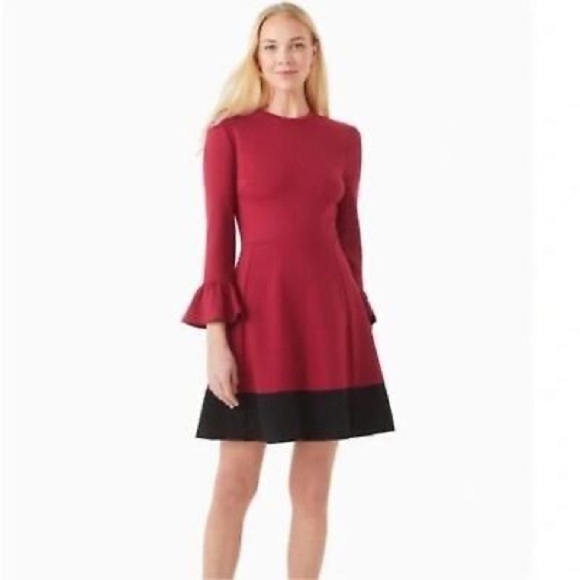 Kate Spade Colorblock Bell Sleeve Ponte Dress Cranberry Cocktail Size XL red - Picture 1 of 11